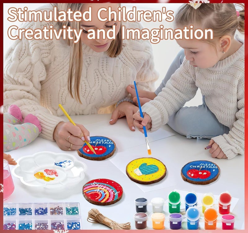 Timburst 30PCS 3.5"-4" Unfinished Wooden Ornaments for Crafts, Wood Slices, Kids Wooden Painting Kit Arts Crafts, DIY Ornaments for Kids Crafting Painting Winter New Year Party Hanging Decorations - Image 4
